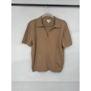 J. Crew Polo Sweater Top Women Small Brown Cotton Cashmere Preppy Granolagirl